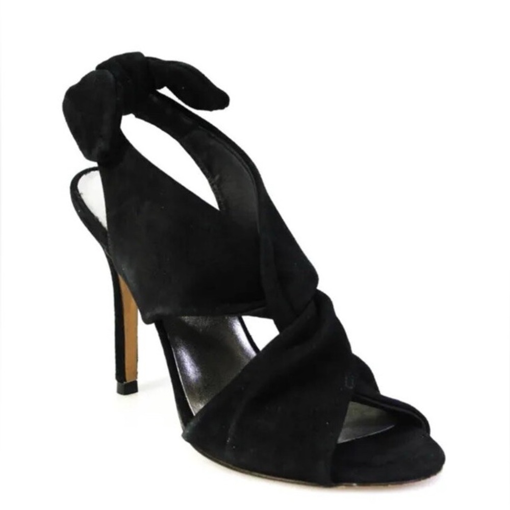 Trina Turk *Larkspur* black suede knotted stiletto sandals heels 8